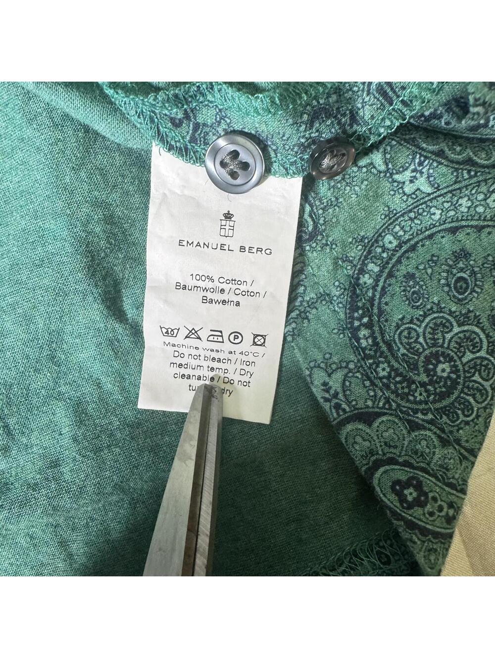 Emanuel Berg Modern Slim Fit Green Paisley Polo Shirt M Cotton Made in Poland - Picture 5 of 8